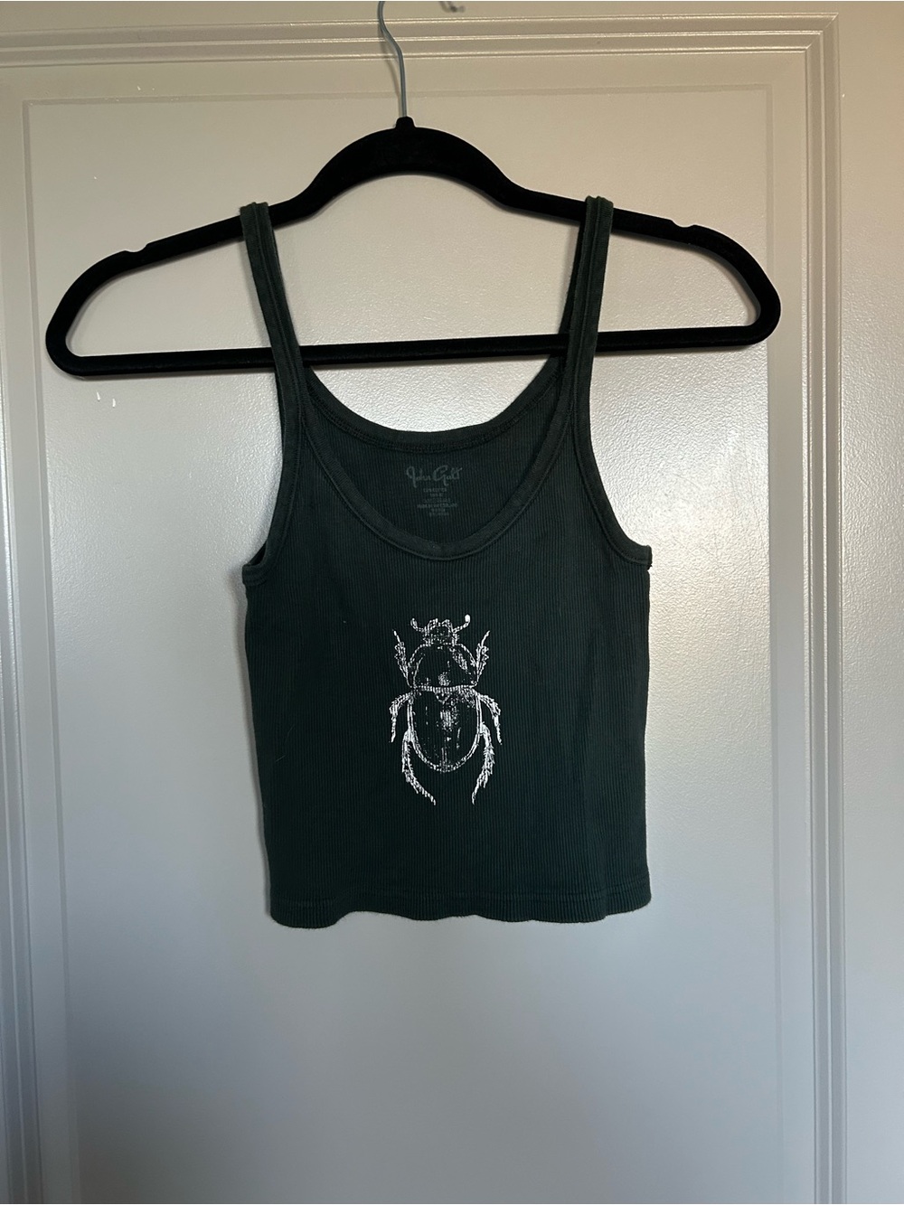 Brandy Melville Dark Green Ribbed Tank with White Beetle Print